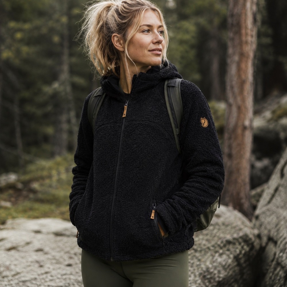 Fjallraven Kaitum Fleece Hoodie Women XL Dark Grey Wool Blend Full Zip